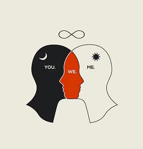 Illustration showing “You Me We” balance in relationships, representing individuality and connection