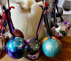 Colorful decorative baubles hanging elegantly